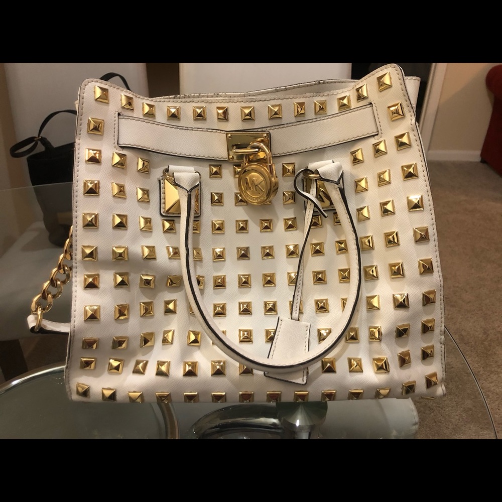Michael Kors White Studded Hamilton Bag